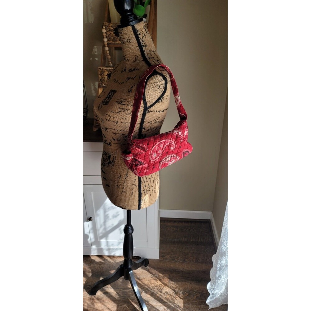 Vera Bradley Quilted Purse Red Satchel Shoulder Bag Retired Print Paisley EUC